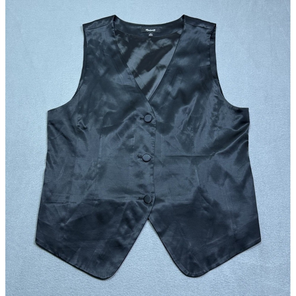 Madewell Womens 14 Navy Satin Viscose Blend Button Front Vest Waistcoat Formal